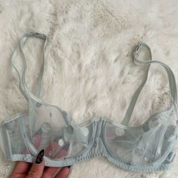 Victoria’s Secret sheer baby blue bra lingerie with polka dots - Picture 1 of 10
